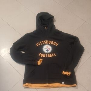 Majestic Men's Black and Yellow Pittsburgh Steelers Zip Up Hoodie L Fan Fashion